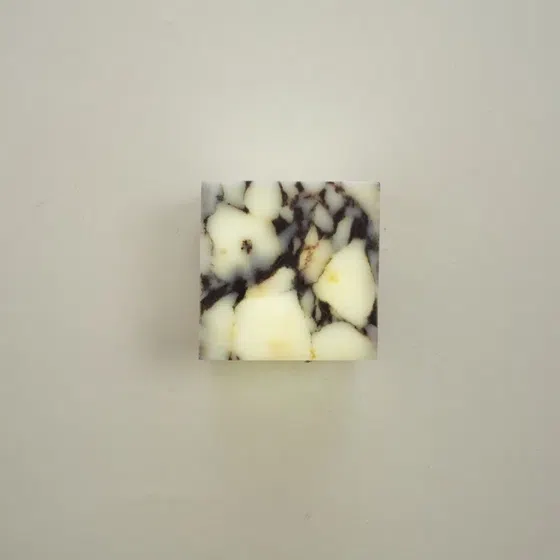 Cube Edge 12cm Natural Marble Wall Light in Hardware and Bulgari Stone, detail view