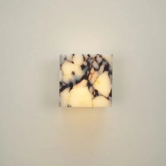 Cube Edge 12cm Natural Marble Wall Light in Hardware and Bulgari Stone, scale view