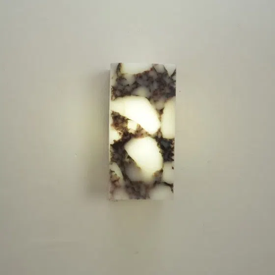 H16cm Cuboid Natural Marble LED Wall Lamp in Hardware and Bulgari Stone, detail view
