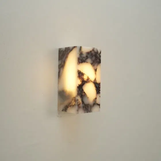 H16cm Cuboid Natural Marble LED Wall Lamp in Hardware and Bulgari Stone, installed view