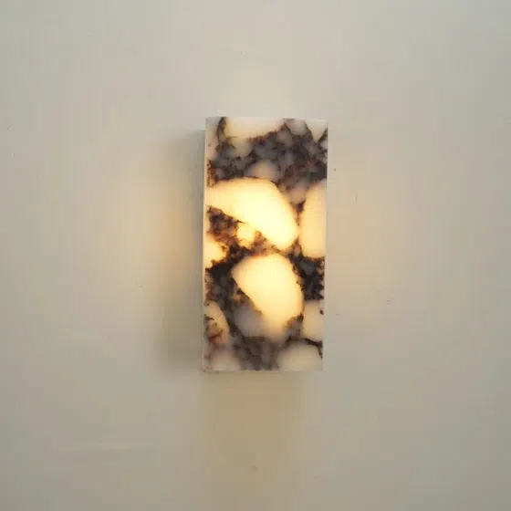 H16cm Cuboid Natural Marble LED Wall Lamp in Hardware and Bulgari Stone, scale view