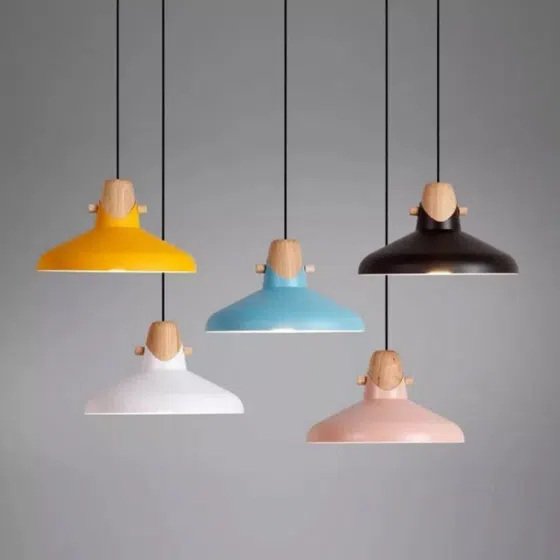 Customizable Colors Wood Pendant Light in Aluminum Cover and Wood, product photograph
