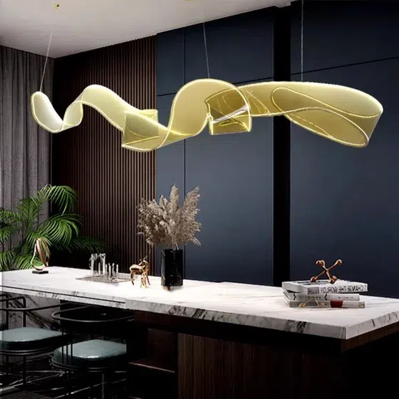 Cyan Brown Colorful Wave Acrylic Pendant Lamp in Hardware and Acrylic, detail view