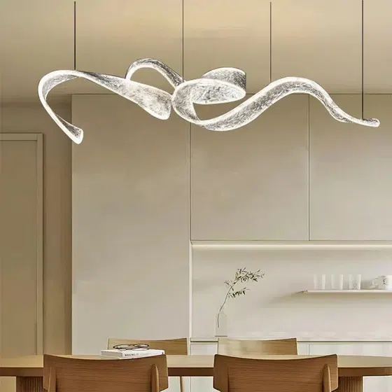 Cyan Brown Colorful Wave Acrylic Pendant Lamp in Hardware and Acrylic, installed view