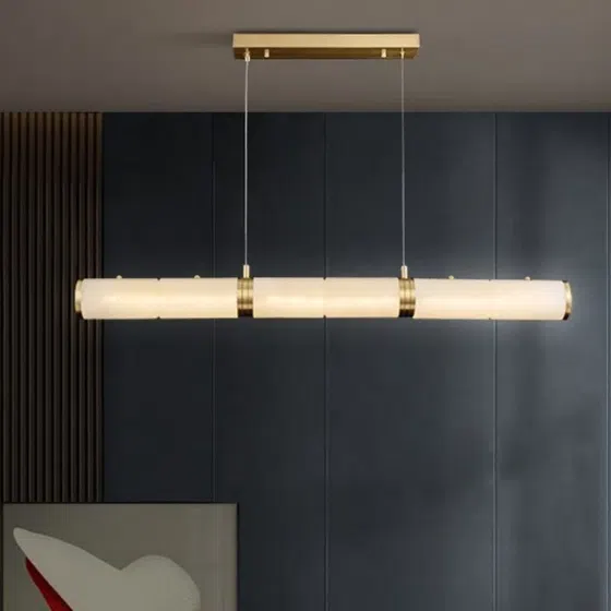 Long Cylinder Copper Marble Pendant Light in Copper Marble, installed view