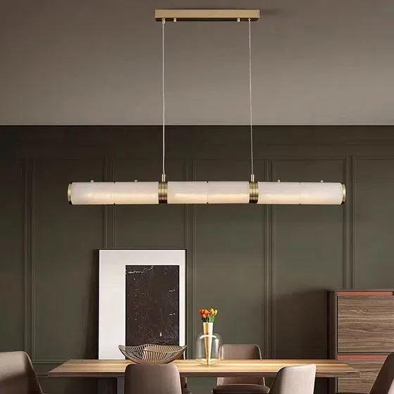 Long Cylinder Copper Marble Pendant Light in Copper Marble, scale view
