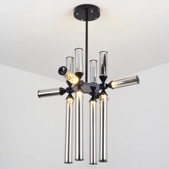 Aluminum Cylinder Glass Pendant Lamp in Aluminum and Glass, scale view