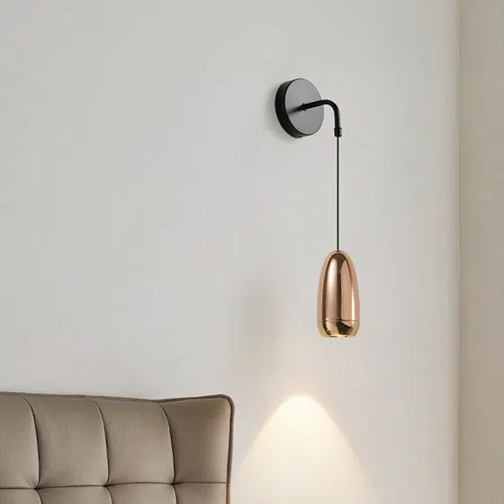 Cylinder Hovering Lift Small Wall Light in Aluminum and Lens, installed view