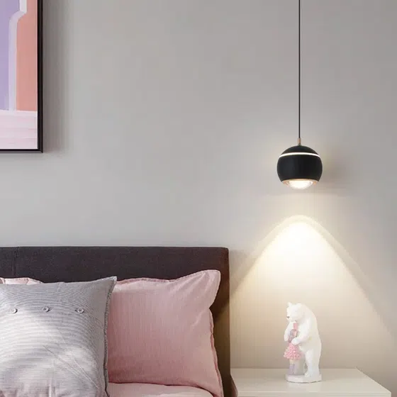 D10CM White Golden Black Blue Red Ball Pendant Lamp in Aluminum and Lens, installed view