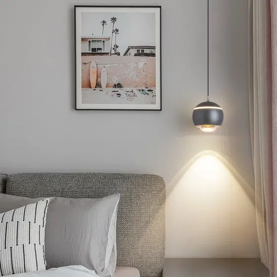 D10CM White Golden Black Blue Red Ball Pendant Lamp in Aluminum and Lens, scale view