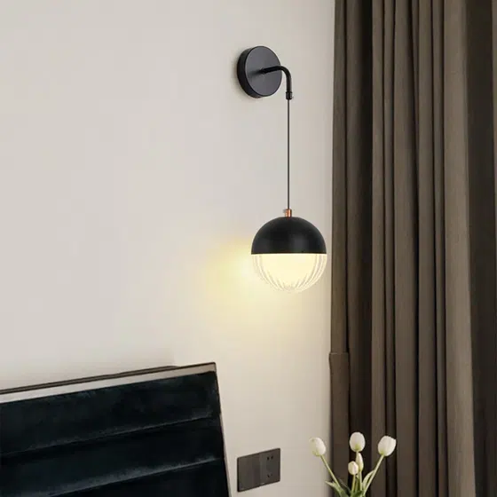 D12cm Black Iron Acrylic Wall Light in Iron and Acrylic, scale view
