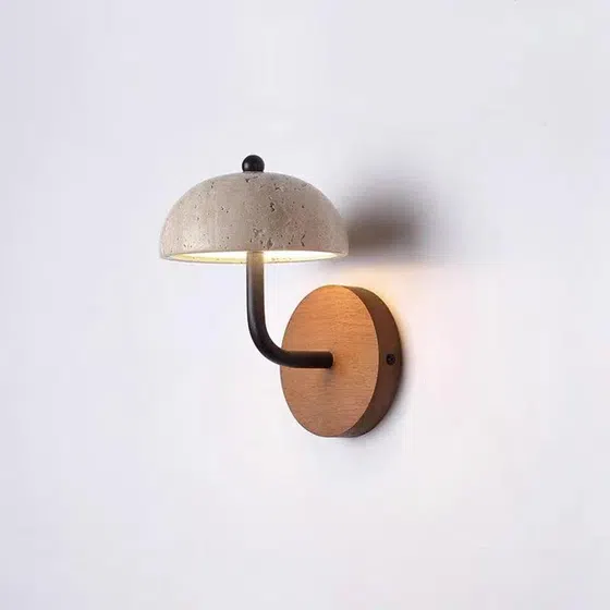 D12cm Umbrella Stone LED Wall Lamp in Wood and Yellow Travertine, installed view