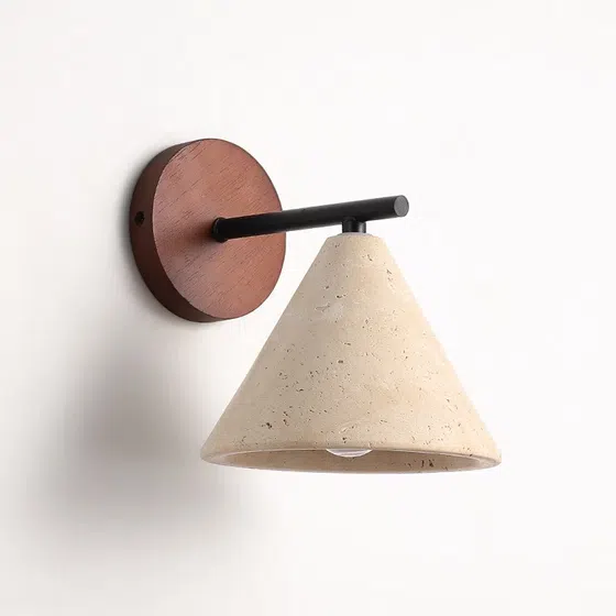 D13cm Cone Yellow Travertine LED Wall Light in Wood and Yellow Travertine, scale view