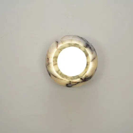 D15cm G9 Round Marble Wall Lamp in Hardware and Bulgari Stone, product photograph