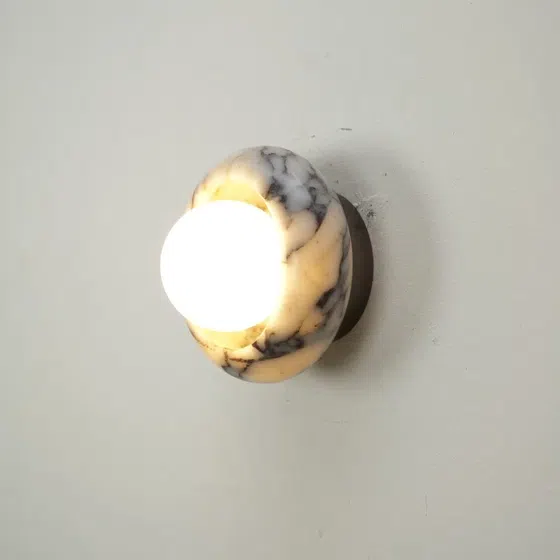 D15cm G9 Round Marble Wall Lamp in Hardware and Bulgari Stone, scale view