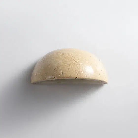 D15cm Wood Stone LED Wall Lamp in Wood and Yellow Travertine, detail view