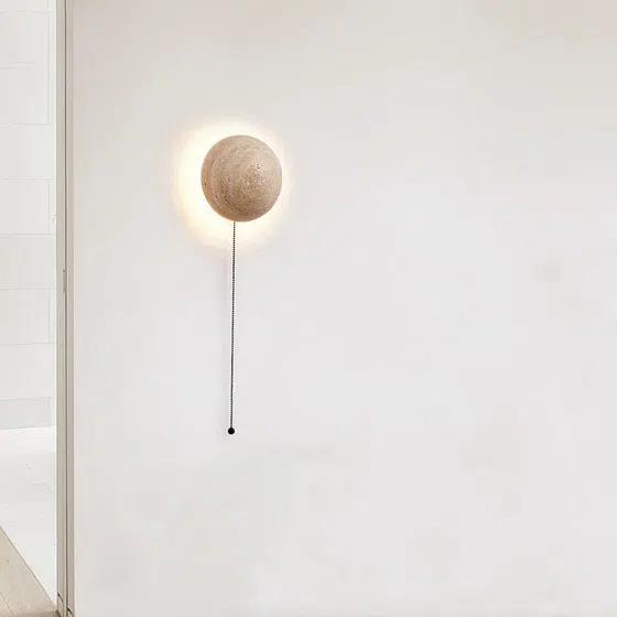 D15cm Yellow Travertine LED Wall Lamp in Wood and Yellow Travertine, scale view