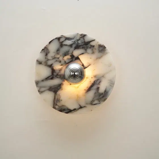 D20/25/30cm Round Marble Wall Light in Hardware and Bulgari Stone, detail view