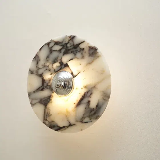 D20/25/30cm Round Marble Wall Light in Hardware and Bulgari Stone, installed view