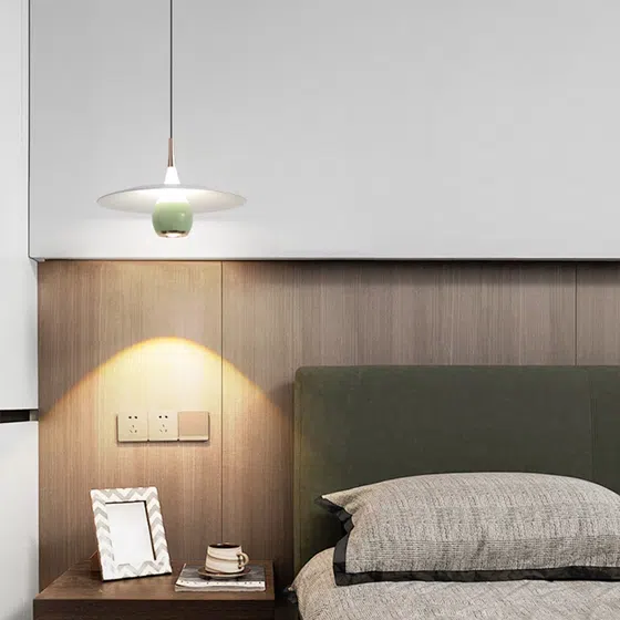 D20CM Telescopic Flying Saucer Pendant Light in Aluminum and Acrylic and Iron, installed view
