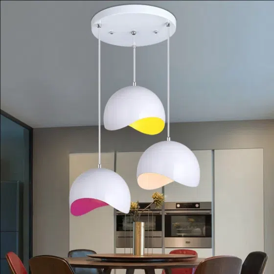 D20cm Round Metal Pendant Light in Aluminum, product photograph