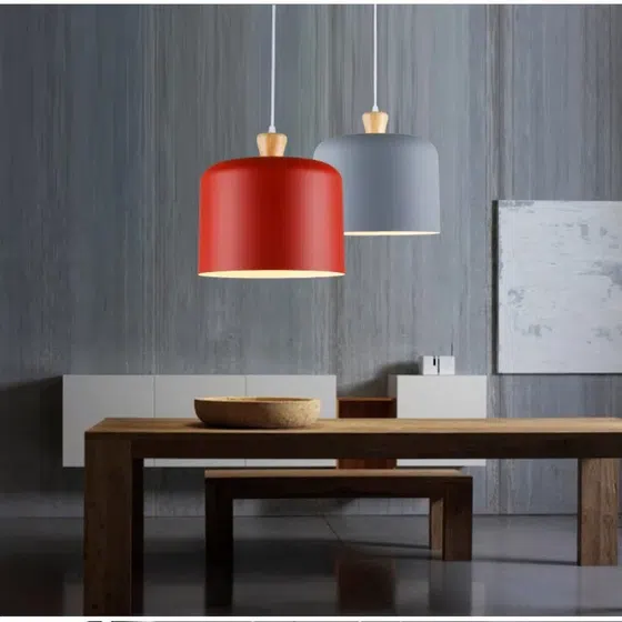 D23/26/28cm Aluminium Pendant Light in Aluminum and Wood, installed view