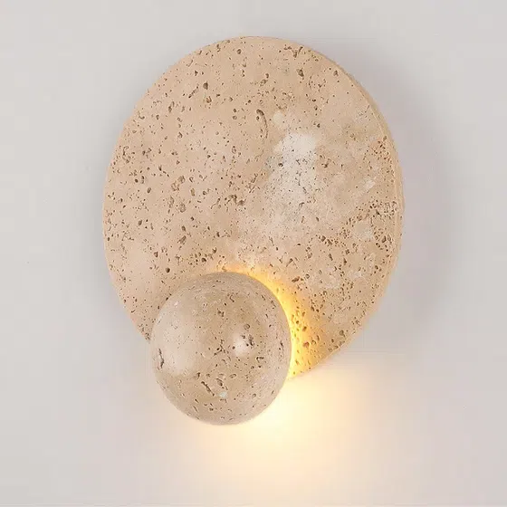 D23cm Travertine Reading LED Wall Light in Wood and Yellow Travertine, scale view