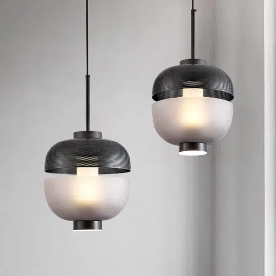 D24CM Glass Ball Black Pendant Lamp in Hardware and Glass, detail view