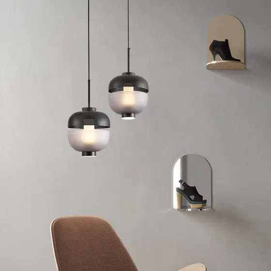 D24CM Glass Ball Black Pendant Lamp in Hardware and Glass, installed view