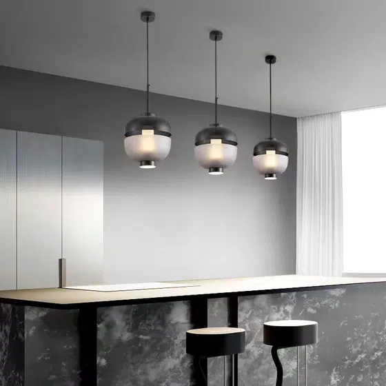 D24CM Glass Ball Black Pendant Lamp in Hardware and Glass, scale view