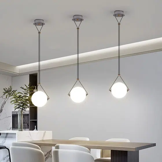 D24CM Glass Ball Pendant Lamp in Hardware and Glass, product photograph