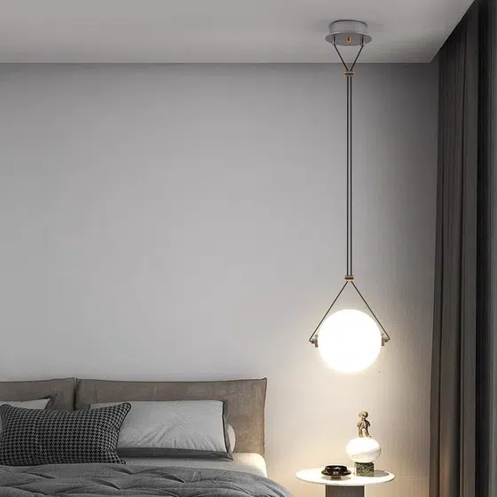D24CM Glass Ball Pendant Lamp in Hardware and Glass, scale view
