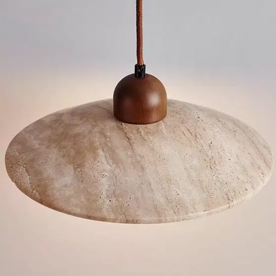 D25cm Travertine Stone Pendant Lamp in Wood and Yellow Travertine, scale view