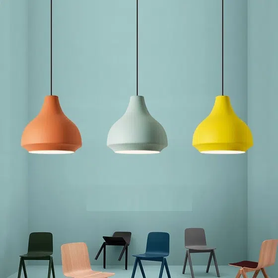 D28/35cm Simple Basket Shade Pendant Light in Aluminum, installed view