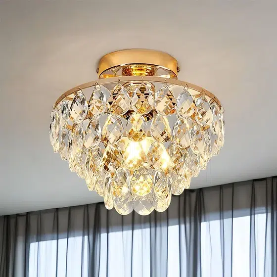 D30cm Crystal Gold Black Ceiling Lamp in Iron and Crystal, product photograph
