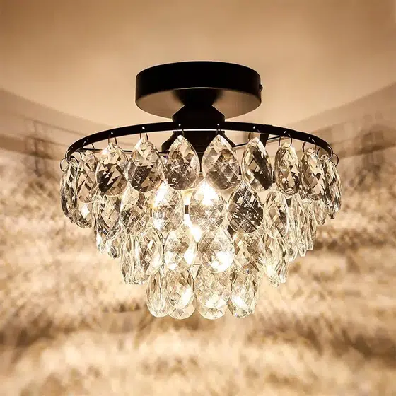 D30cm Crystal Gold Black Ceiling Lamp in Iron and Crystal, detail view