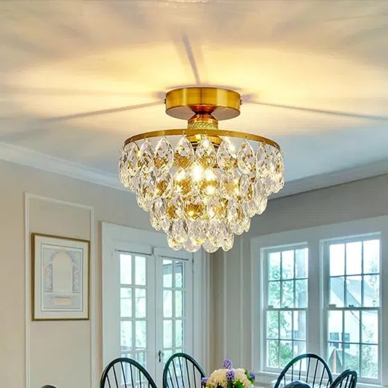 D30cm Crystal Gold Black Ceiling Lamp in Iron and Crystal, installed view