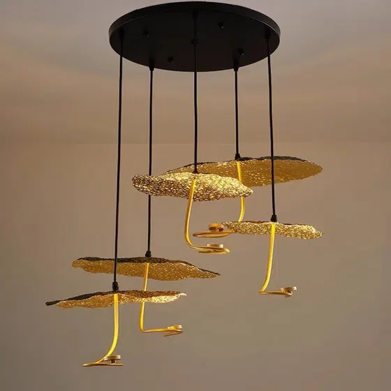 D30CM Gold Foil LED Pendant Light in Iron and Gold Foil, detail view