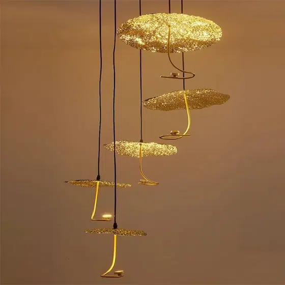 D30CM Gold Foil LED Pendant Light in Iron and Gold Foil, installed view