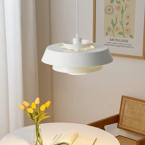 D30cm Round Black White Pendant Light in Aluminum, installed view