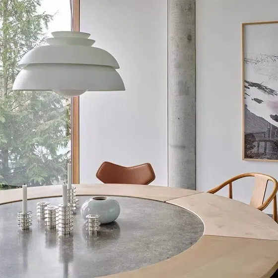 D32cm White Aluminum Pendant Lamp in Aluminum, installed view