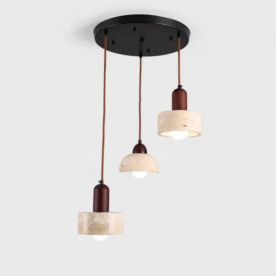 D35CM Yellow Travertine Wood Pendant Lamp in Wood and Yellow Travertine, installed view