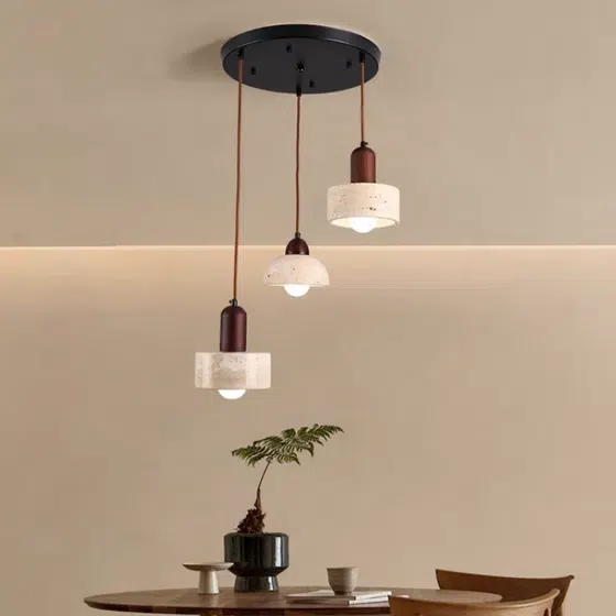 D35CM Yellow Travertine Wood Pendant Lamp in Wood and Yellow Travertine, scale view