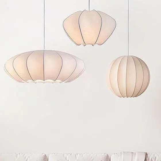 D40CM Lantern Silk Pendant Lamp in Iron and Silk, product photograph
