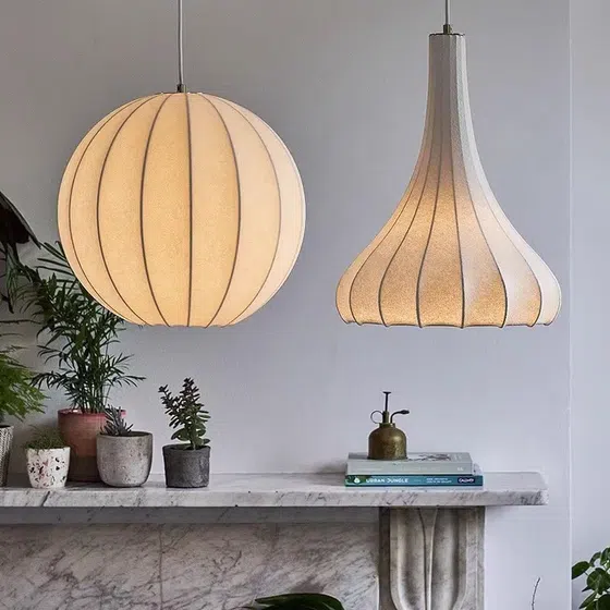 D40CM Lantern Silk Pendant Lamp in Iron and Silk, installed view