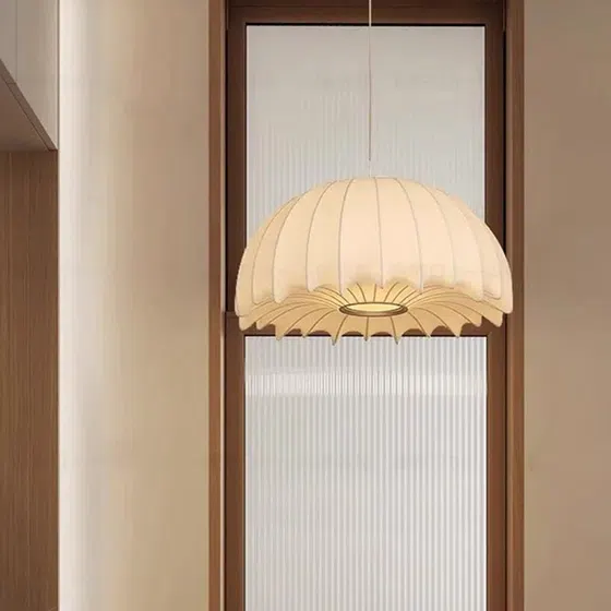 D40CM Lantern Silk Pendant Lamp in Iron and Silk, scale view