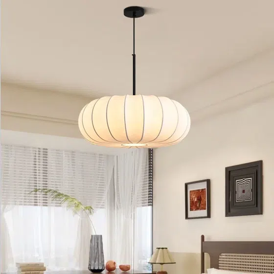 D40cm Silk Pumpkin Pendant Light in Iron and Silk, detail view