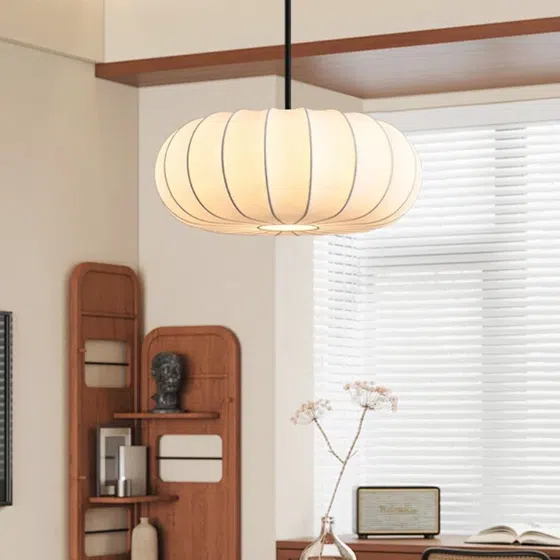 D40cm Silk Pumpkin Pendant Light in Iron and Silk, installed view