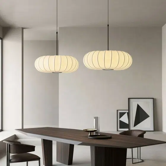 D40cm Silk Pumpkin Pendant Light in Iron and Silk, scale view