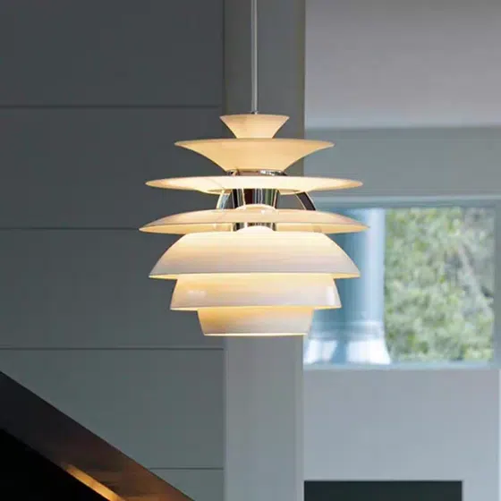 D40cm White Metal Pendant Light in Aluminum Cover, product photograph